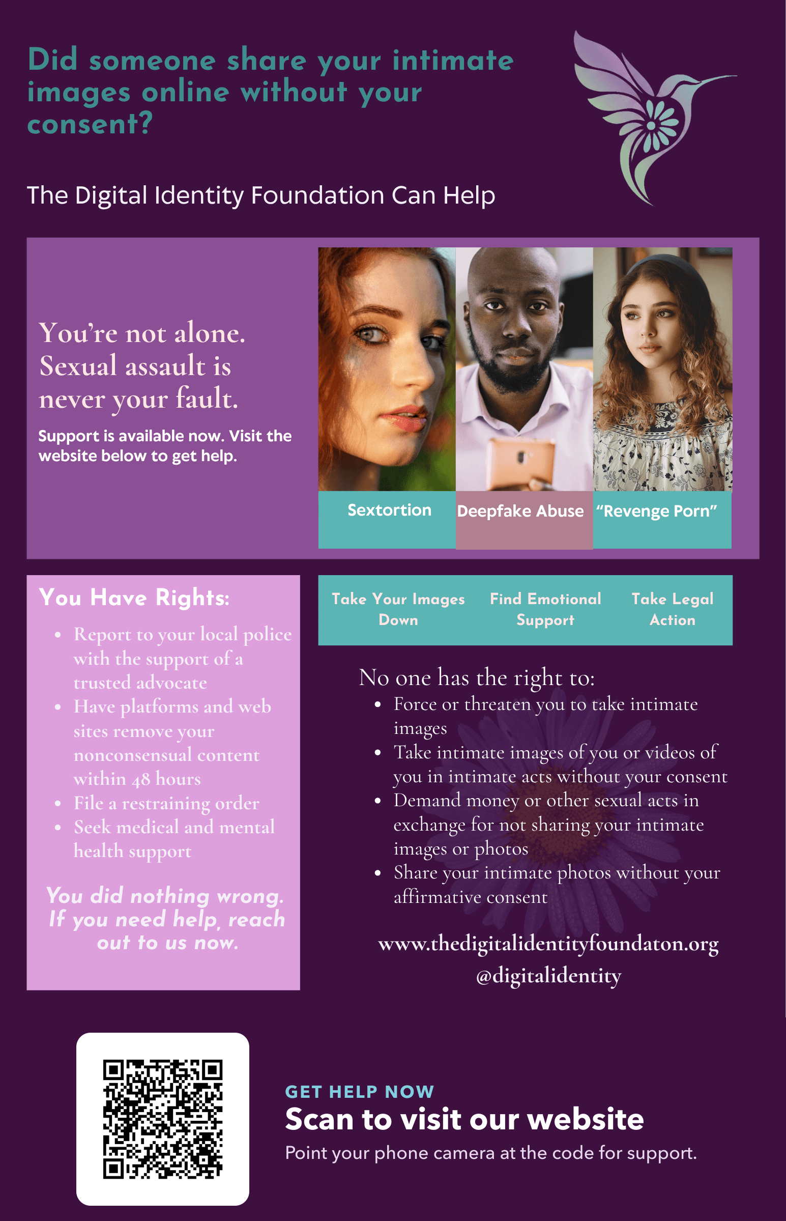 Campus flier: Did someone share your intimate images online without your consent? The Digital Identity Foundation can help.